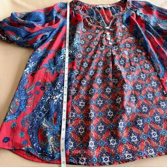 Figueroa & Flower Semi Sheer Womens XL Boho Tunic Blouse Buttons V Neck Camisole - Picture 6 of 11